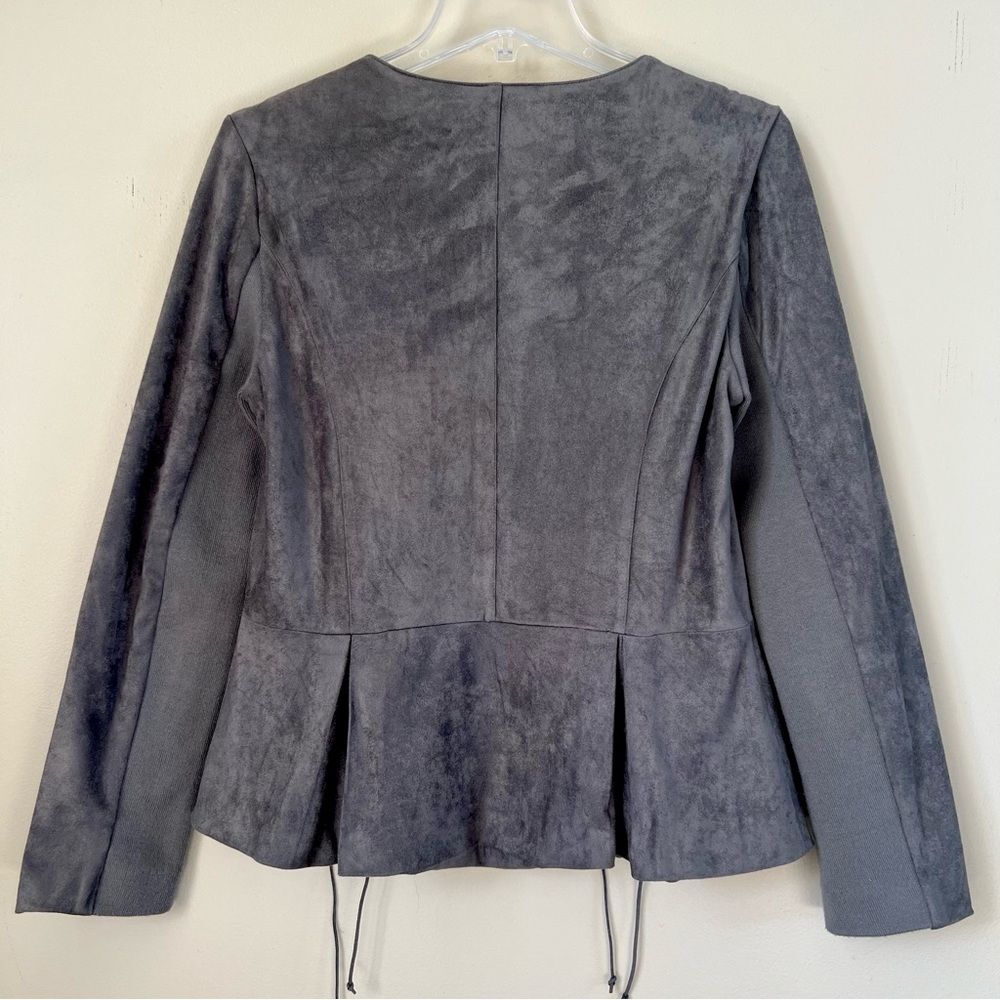 KUT from the Kloth Grey Faux Suede Peplum Lace-Up Jacket Blazer Size S - Picture 6 of 14
